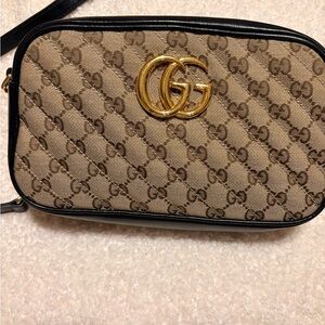 Gucci Beige and Black GG Crossbody Bag
